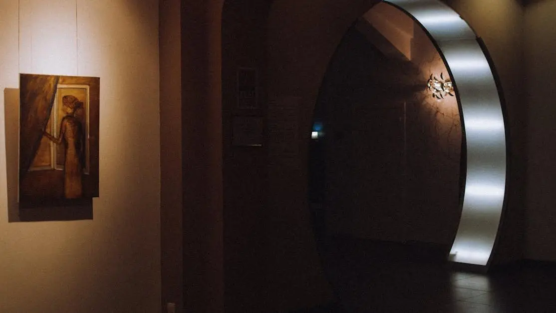 Elegant museum hallway with painting and archway, highlighting arts volunteering, museum support, cultural events