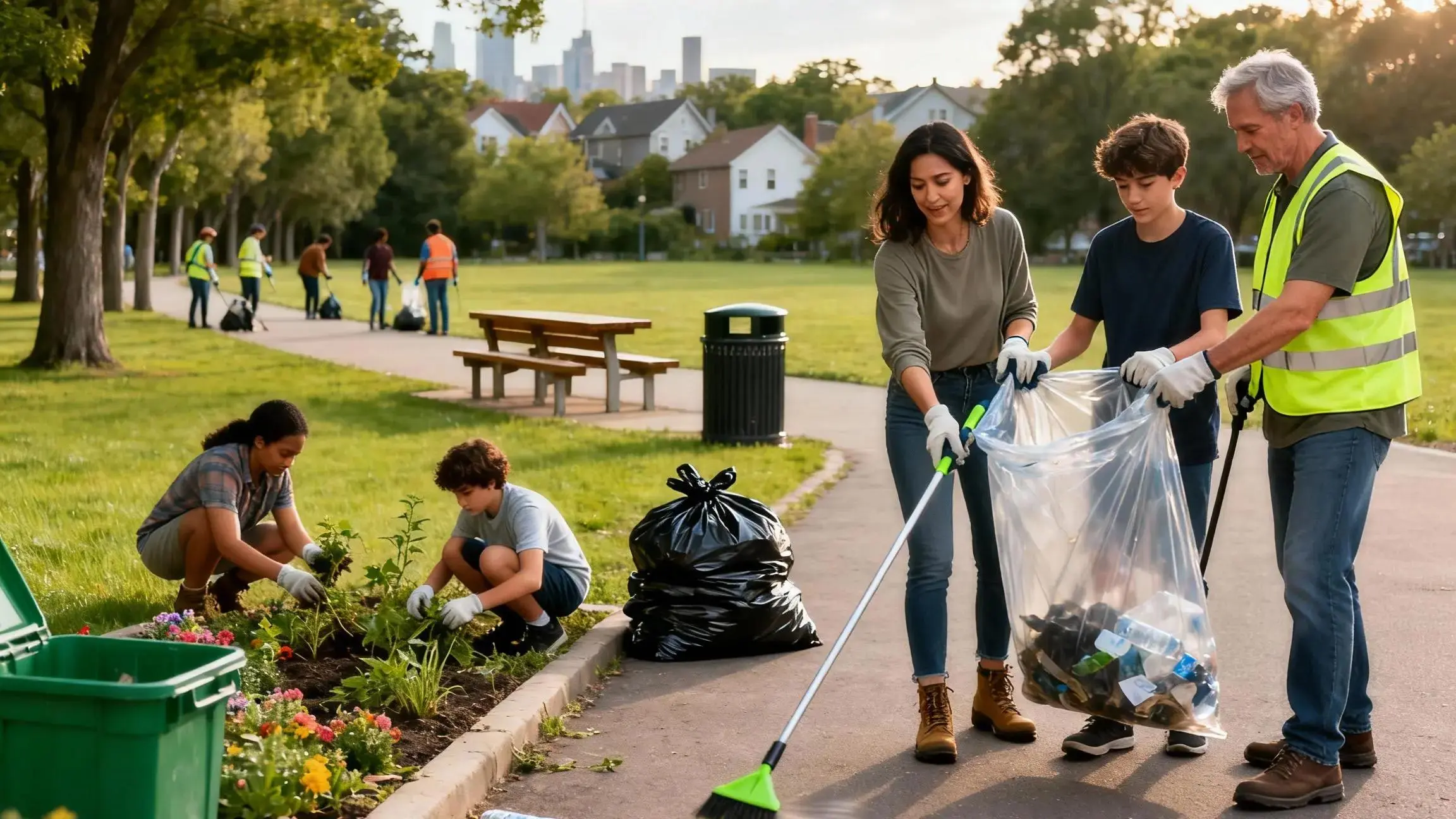 Good volunteer opportunities: community-minded people helping at food bank, park cleanup, tutoring